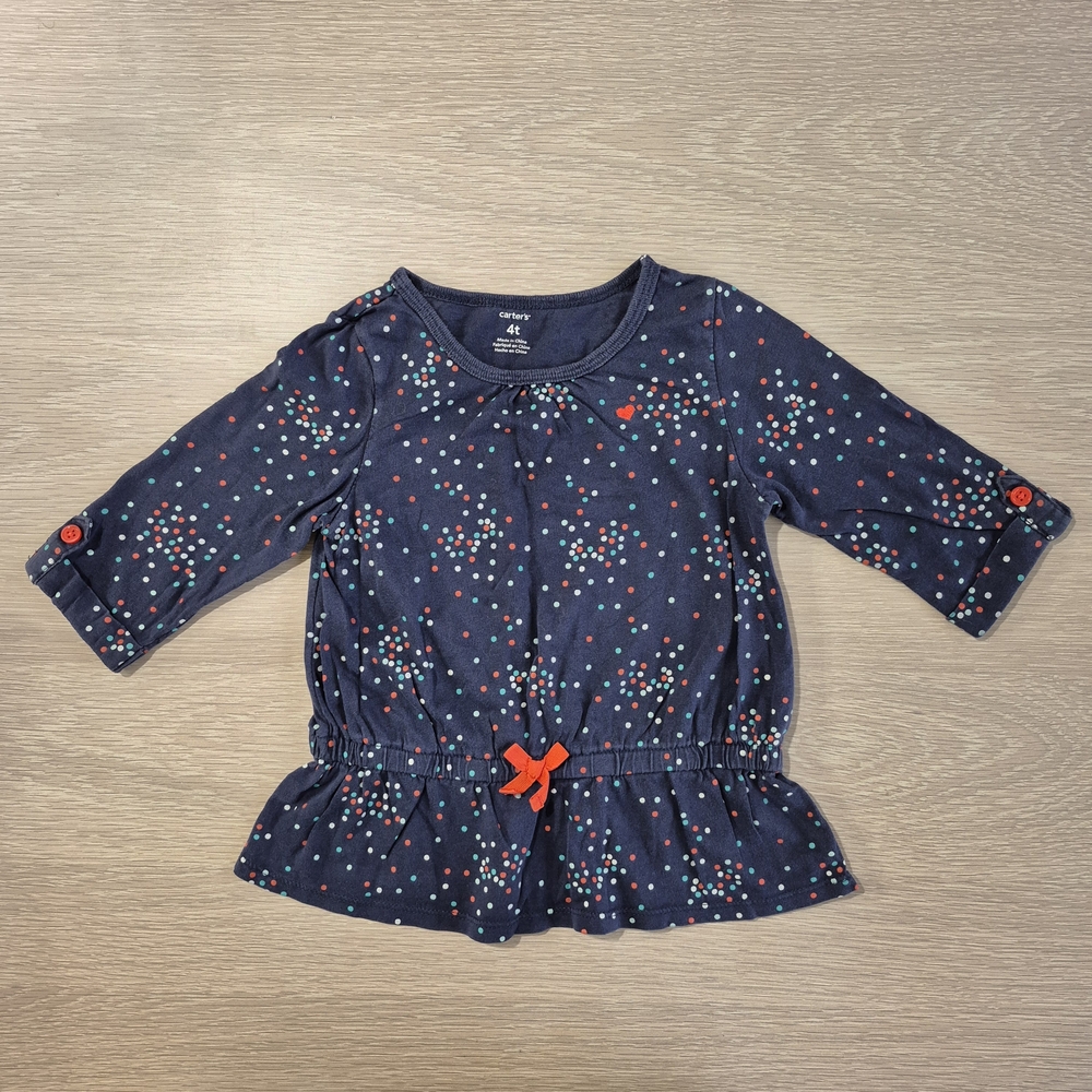 Baby Girl 4T Navy Polka Dot Top with Orange Bow